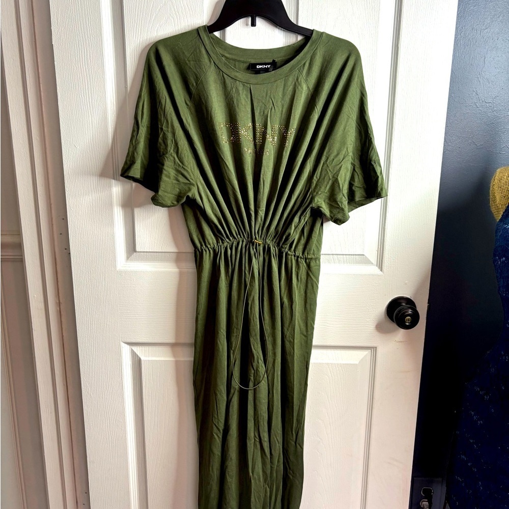 NWOT DKNY Olive Casual Dress, XL, drawstring waist, comfortable, Embellished - Picture 5 of 8